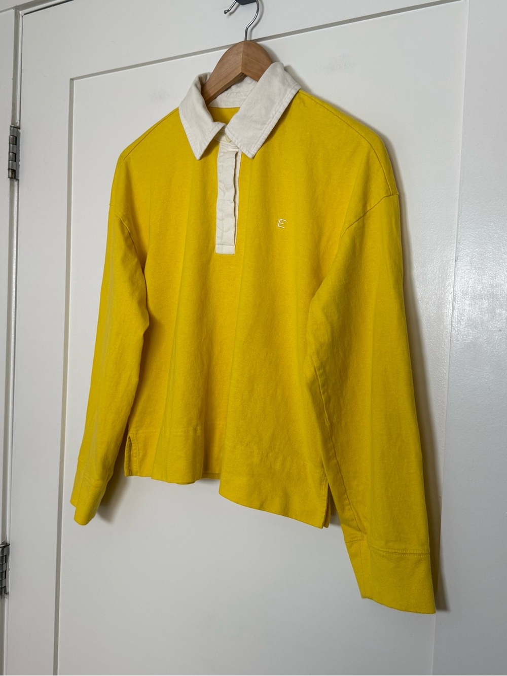 Everlane Polo Shirt Top Womens Sz S Yellow Oversized Long Sleeve Organic Cotton - Picture 2 of 12
